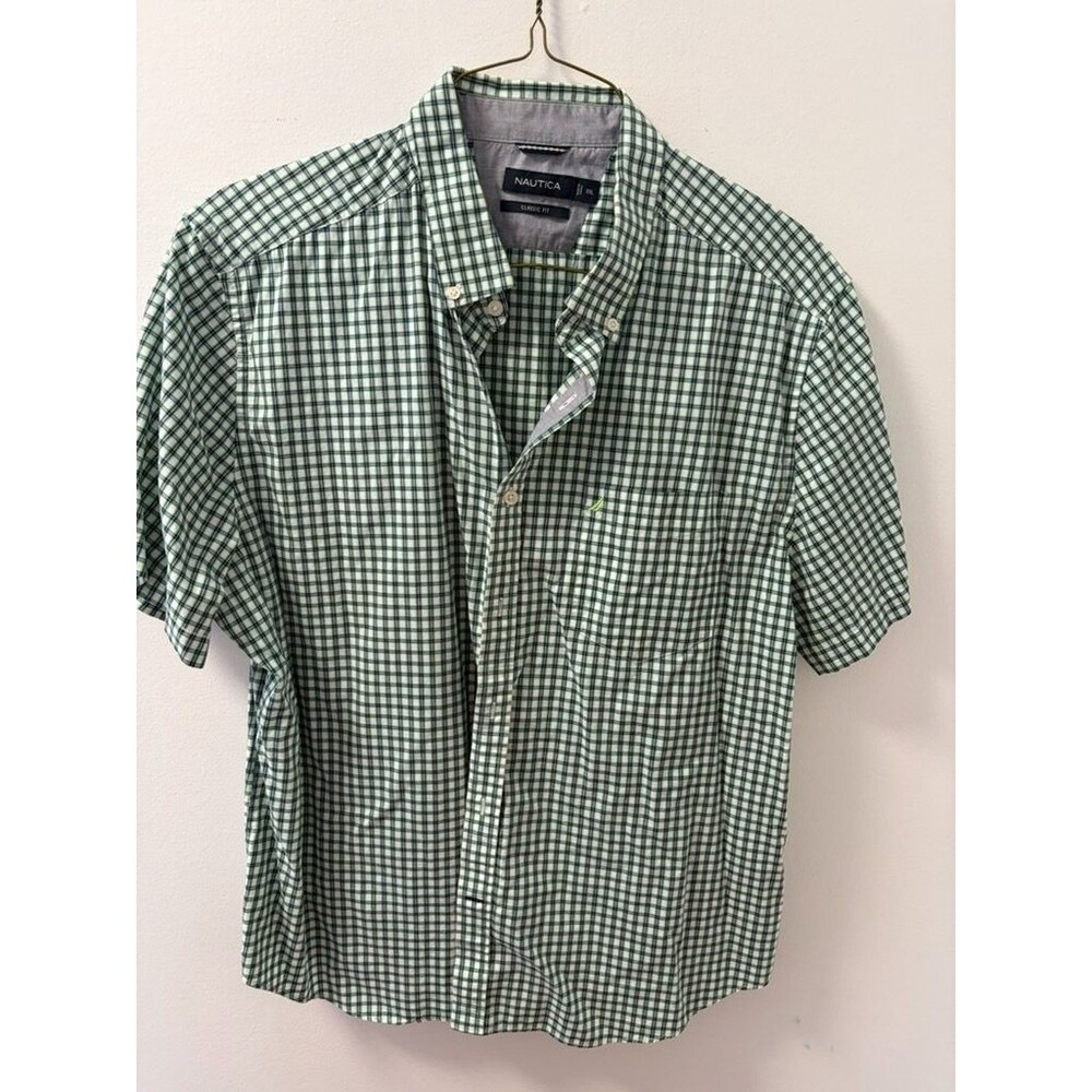 Nautica Classic Fit Mens 2XL Green Button-Up Single Chest Pocket Sleeve Button